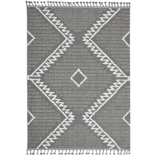 Dark Grey Area Rug - Machine Made Geometric Flatweave Carpet for Modern Living Room