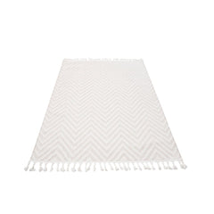Cream Zigzag Area Rug – Machine Made Flatweave Rug With Scandinavian Style Design
