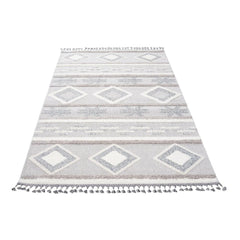 Blue Geometric Area Rug - Machine Made Rug With Scandinavian Style Carpet