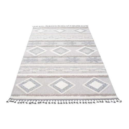 Blue Geometric Area Rug - Machine Made Rug With Scandinavian Style Carpet