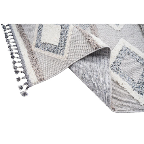 Blue Geometric Area Rug - Machine Made Rug With Scandinavian Style Carpet