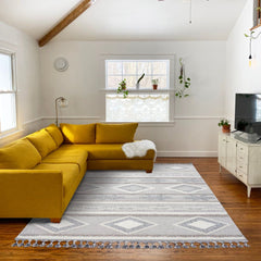 Blue Geometric Area Rug - Machine Made Rug With Scandinavian Style Carpet