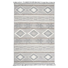 Blue Geometric Area Rug - Machine Made Rug With Scandinavian Style Carpet