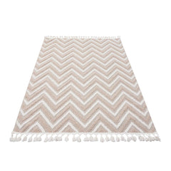 Machine Made Area Rug - Scandinavian Style Cream Zigzag Pattern Carpet