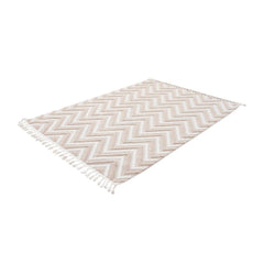 Machine Made Area Rug - Scandinavian Style Cream Zigzag Pattern Carpet