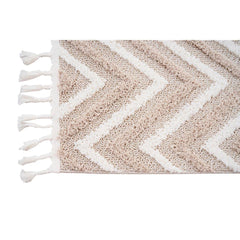 Machine Made Area Rug - Scandinavian Style Cream Zigzag Pattern Carpet