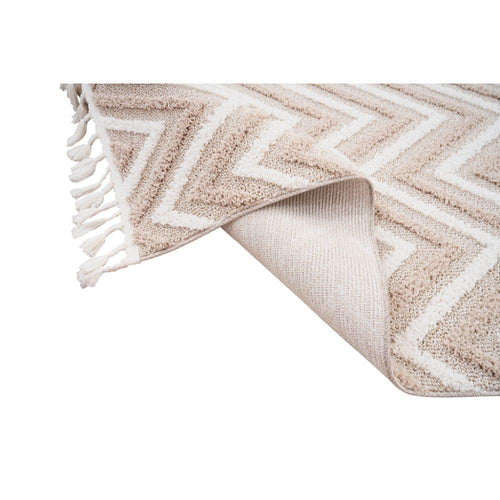 Machine Made Area Rug - Scandinavian Style Cream Zigzag Pattern Carpet