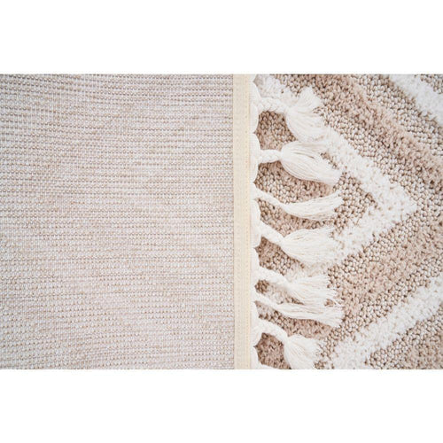 Machine Made Area Rug - Scandinavian Style Cream Zigzag Pattern Carpet
