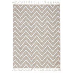 Machine Made Area Rug - Scandinavian Style Cream Zigzag Pattern Carpet
