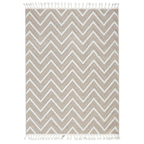 Machine Made Area Rug - Scandinavian Style Cream Zigzag Pattern Carpet