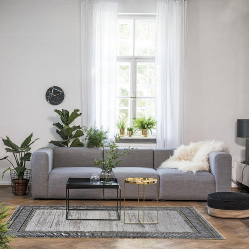 Grey Viscose Area Rug – Machine Made Rug With Grey Frame | Antislip Luxury Carpet