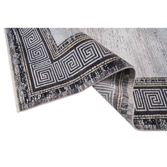 Grey Viscose Area Rug – Machine Made Rug With Grey Frame | Antislip Luxury Carpet