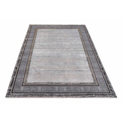 Grey Viscose Area Rug – Machine Made Rug With Grey Frame | Antislip Luxury Carpet