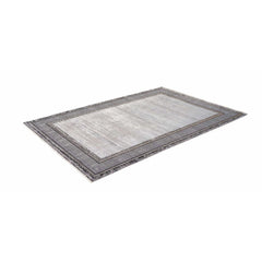 Grey Viscose Area Rug – Machine Made Rug With Grey Frame | Antislip Luxury Carpet