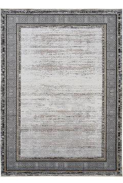 Grey Viscose Area Rug – Machine Made Rug With Grey Frame | Antislip Luxury Carpet