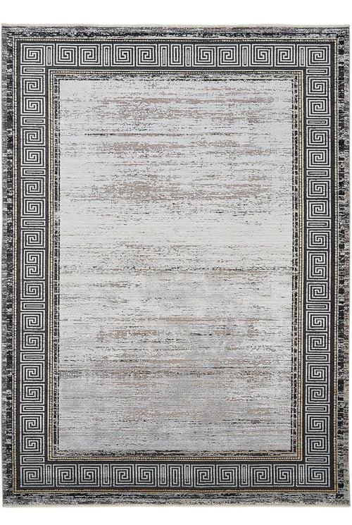 Grey Viscose Area Rug – Machine Made Rug With Grey Frame | Antislip Luxury Carpet