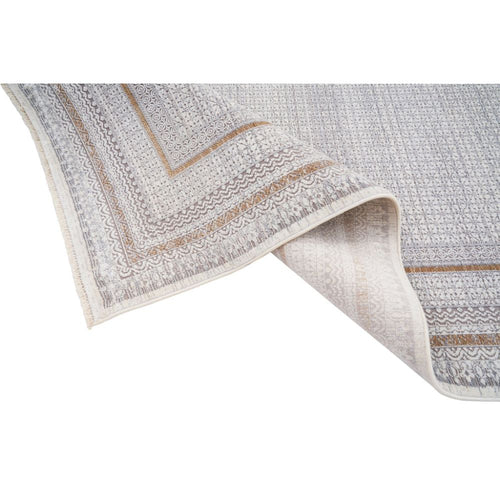 Cream Viscose Area Rug – Machine Made Frame Design Rug for Living Room