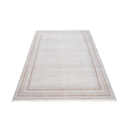 Cream Viscose Area Rug – Machine Made Frame Design Rug for Living Room