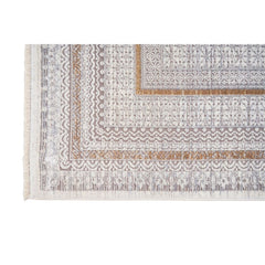 Cream Viscose Area Rug – Machine Made Frame Design Rug for Living Room