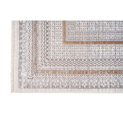 Cream Viscose Area Rug – Machine Made Frame Design Rug for Living Room