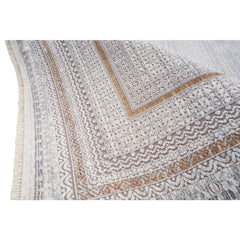 Cream Viscose Area Rug – Machine Made Frame Design Rug for Living Room