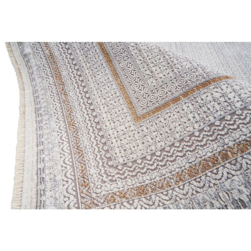 Cream Viscose Area Rug – Machine Made Frame Design Rug for Living Room
