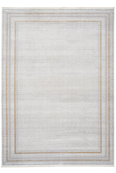 Cream Viscose Area Rug – Machine Made Frame Design Rug for Living Room
