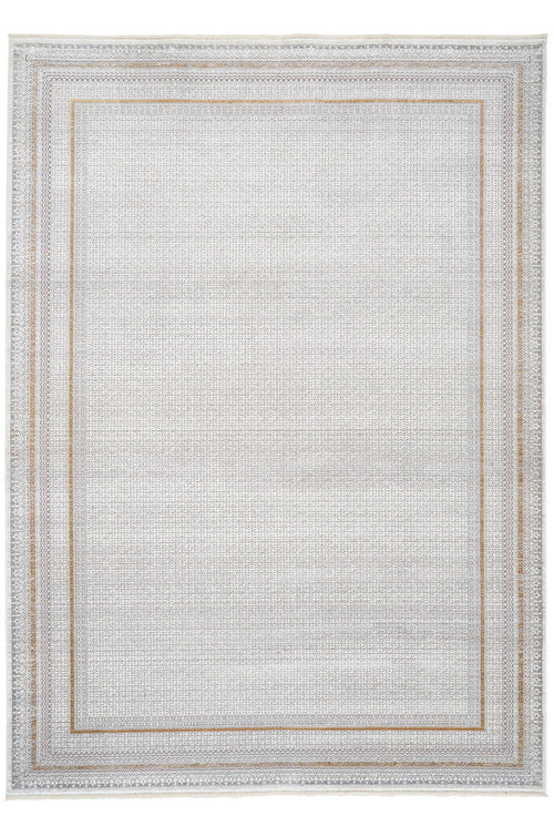 Cream Viscose Area Rug – Machine Made Frame Design Rug for Living Room