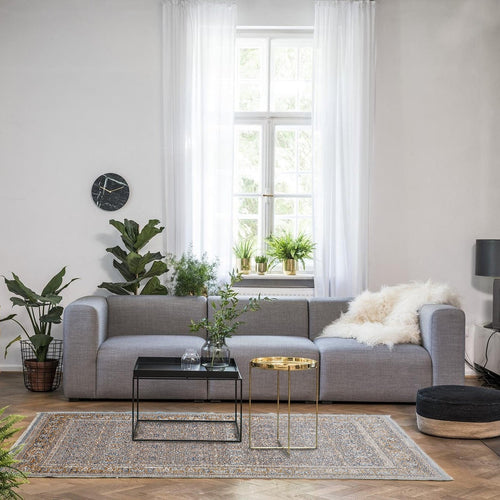 Blue Viscose Area Rug – Machine Made Rug with Blue Frame Carpet by Dolce Vita