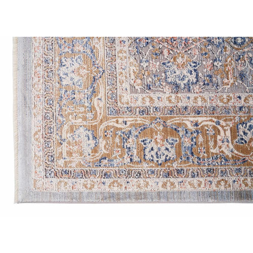 Blue Viscose Area Rug – Machine Made Rug with Blue Frame Carpet by Dolce Vita