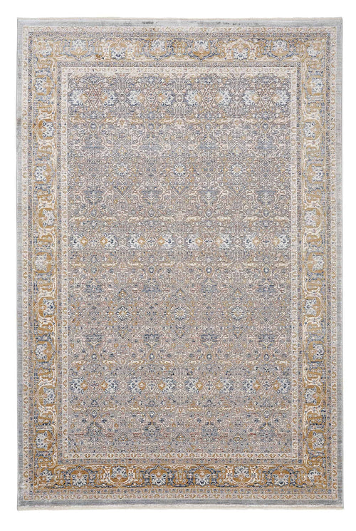 Blue Viscose Area Rug – Machine Made Rug with Blue Frame Carpet by Dolce Vita
