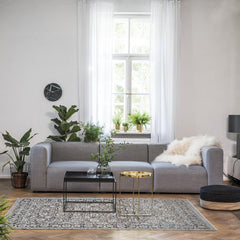 Grey Viscose Area Rug – Machine Made Flatweave Frame Carpet for Living Room