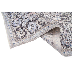 Grey Viscose Area Rug – Machine Made Flatweave Frame Carpet for Living Room