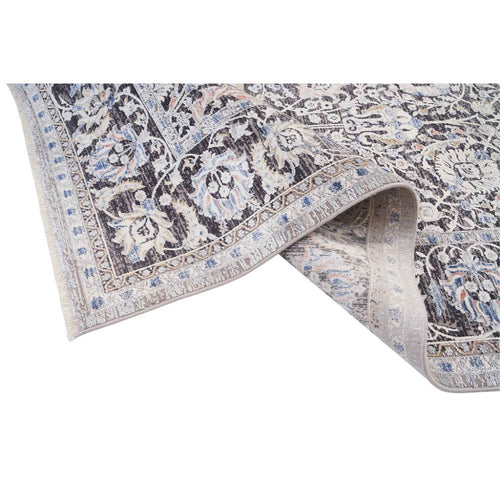 Grey Viscose Area Rug – Machine Made Flatweave Frame Carpet for Living Room