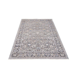 Grey Viscose Area Rug – Machine Made Flatweave Frame Carpet for Living Room
