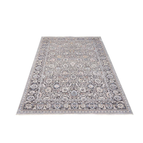Grey Viscose Area Rug – Machine Made Flatweave Frame Carpet for Living Room