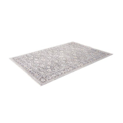 Grey Viscose Area Rug – Machine Made Flatweave Frame Carpet for Living Room