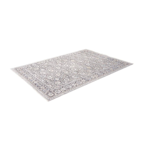 Grey Viscose Area Rug – Machine Made Flatweave Frame Carpet for Living Room