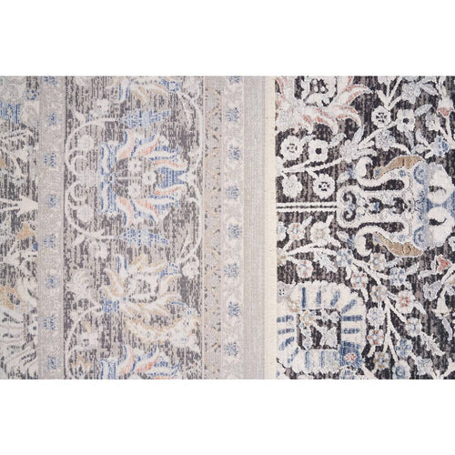 Grey Viscose Area Rug – Machine Made Flatweave Frame Carpet for Living Room