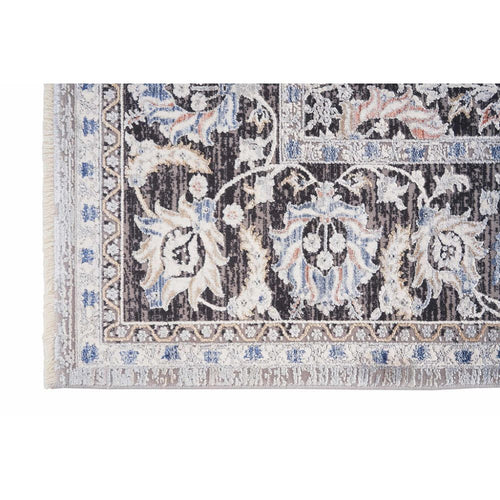 Grey Viscose Area Rug – Machine Made Flatweave Frame Carpet for Living Room