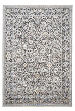 Grey Viscose Area Rug – Machine Made Flatweave Frame Carpet for Living Room