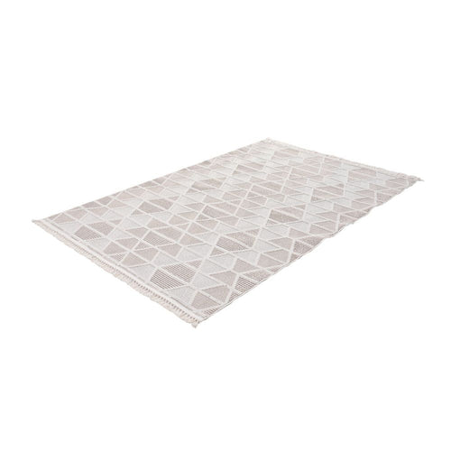 Cream Geometric Area Rug – Machine Made Flatweave Carpet for Living Room Decor