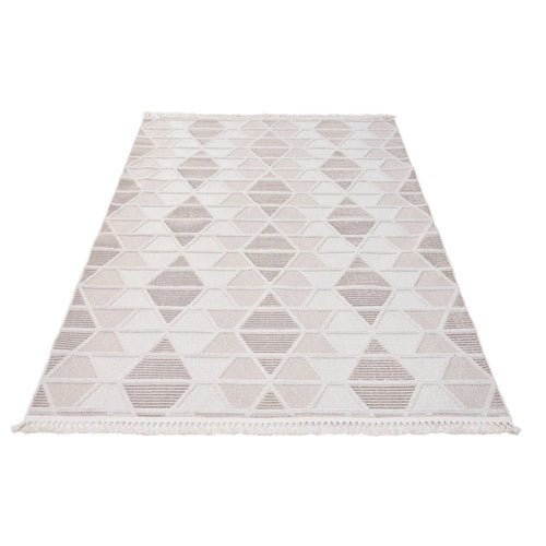 Cream Geometric Area Rug – Machine Made Flatweave Carpet for Living Room Decor