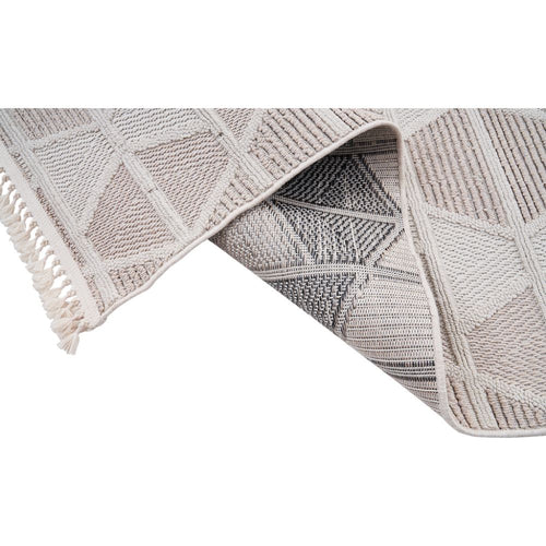 Cream Geometric Area Rug – Machine Made Flatweave Carpet for Living Room Decor