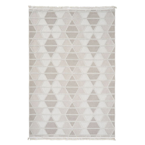Cream Geometric Area Rug – Machine Made Flatweave Carpet for Living Room Decor