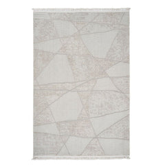 Cream Geometric Area Rug – Machine Made Rug with Scandinavian Style Carpet