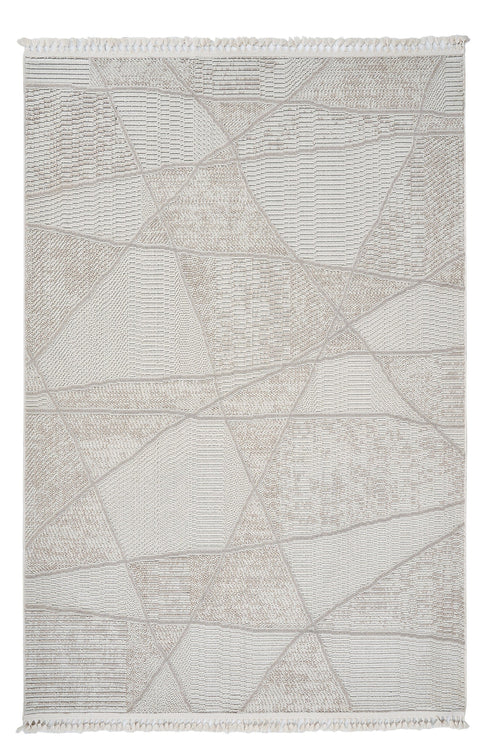 Cream Geometric Area Rug – Machine Made Rug with Scandinavian Style Carpet