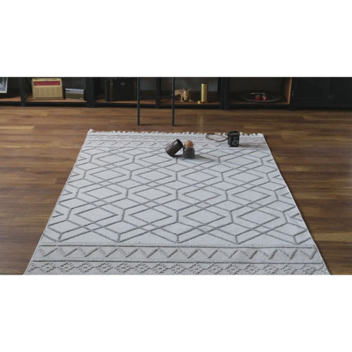 Cream Geometric Area Rug - Machine Made, Robot Vacuum Friendly & Anti Slip Carpet