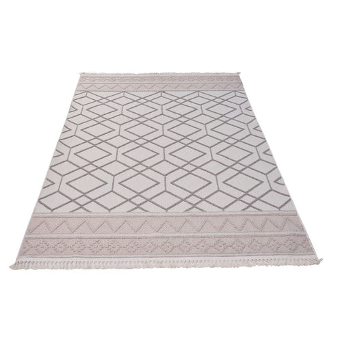 Cream Geometric Area Rug - Machine Made, Robot Vacuum Friendly & Anti Slip Carpet
