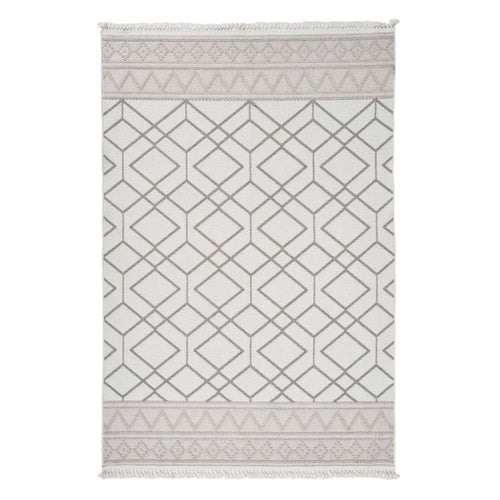 Cream Geometric Area Rug - Machine Made, Robot Vacuum Friendly & Anti Slip Carpet